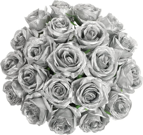 JUSTOYOU 10Pcs Artificial Roses Flowers, Realistic Blossom Roses, Real Touch Silk Rose, Single Fake Flower Long Stem Bouquets for Home Wedding Par...