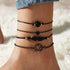 4Pcs Anklet Bracelet for Women Black Leaf Bead Braided Cord Anklet Dainty Hollow Lotus Heart Ankle Chain Summer Beach Foot Jewelry for Teen Girls...