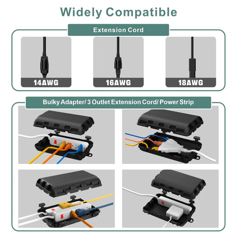 Outdoor Extension Cord Box, Large Waterproof Electrical Cord Box Plug Protector Cable Connection Safety Cover IP54 Water-Resistant for Power Strip...