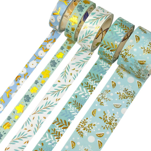allydrew Decorative Gold Foil Washi Tape Box Set for Arts & Crafts, Scrapbooking, Stationery, Diary (10 Rolls), Blue Green Bloom...