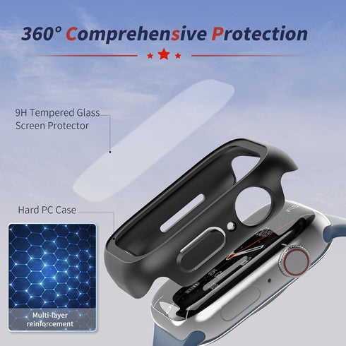 bersem [2 Pack Waterproof PC Case with Tempered Glass Screen Protector Compatible with Apple Watch Series 9 (2023) / 8/7 45mm, Full Protection, Wa...