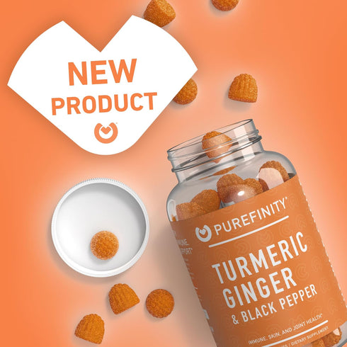 Turmeric Ginger & Black Pepper Gummies for Adults – Turmeric Curcumin Chewables to Support Joint Health, Delicious Peach Flavor – Gluten Free, Veg...