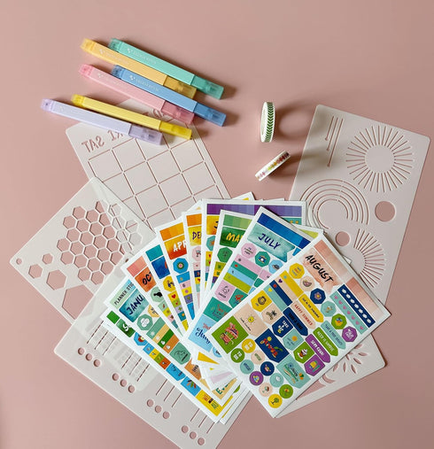 Journal Supplies Compatible with Bullet Dotted Journal, 10 Stencils 14 Planner Calendar Stickers Journaling Accessories, 6 Dual Tip Highlighters, ...