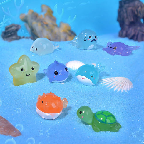 Exasinine 28 Pcs Glowing Marine Animal Figurines Mini Turtle Resin Starfish Aquarium Fish Tank Undersea Animal Landscaping Miniature Fairy Garden ...