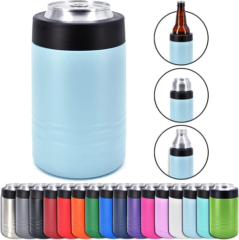 4-in-1 Stainless Steel 12 oz Double Wall Vacuum Insulated Can or Bottle Cooler Keeps Beverage Cold for Hours - Also Fits 16 oz Cans - Powder Coate...
