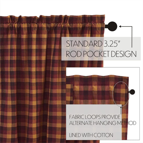 VHC Brands Primitive Kitchen Window Curtains-Heritage Farms Tier Pair, L24 x W36, Deep Burgundy Red...