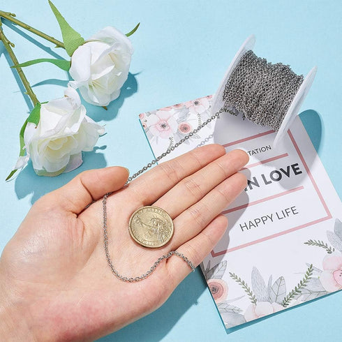 DanLingJewelry 30 Feet 304 Stainless Steel Unwelded Cable Chain Spool Link in Bulk for Necklace Jewelry Accessories DIY Making 3x2mm...