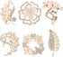Lot 6pcs Opal Cat's Eye Stone Crystal Rhinestone Leaf Flower Brooch Pin set for Women...