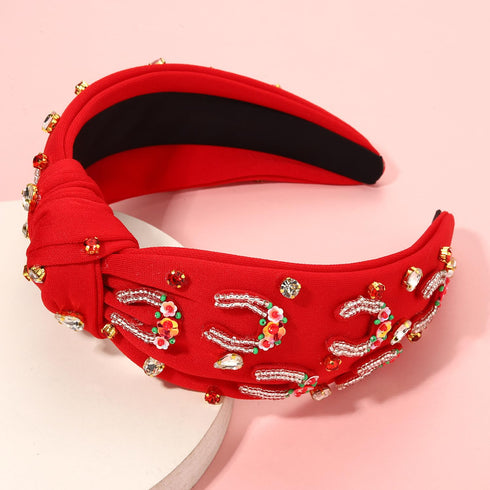 Kentucky Derby Headband for Women Beaded Horseshoe Headband Rhinestone Crystal Hairband Red Top Knot Beaded Headband Derby Horse Hair Accessories ...