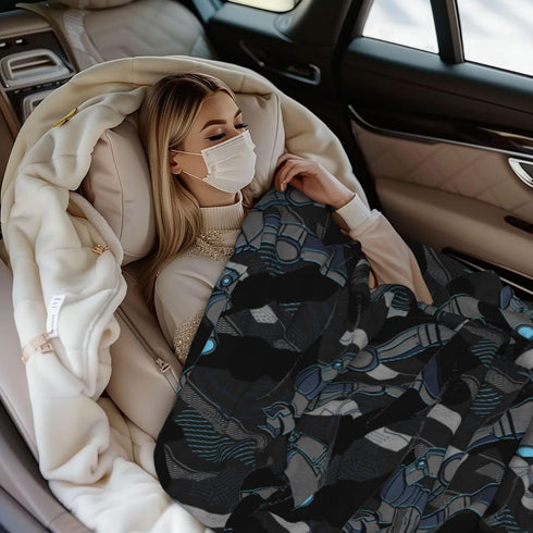 Robotic Warrior Pattern Throw Blankets All Season Ultra Soft Warm Robot Giftable Fleece Blanket for Home Bed Sofa Couch Chair Outdoor Travel Campi...