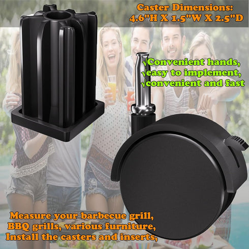 2 Pack Replacement 6414 Caster Wheel Swivel Caster Stem Style Locking Caster for Weber, Genesis, Spirit, Summit, Silver Gas Grills - BBQ Caster Wh...