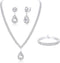 FIBO STEEL Clip on Wedding Jewelry for Bride Bridesmaid Clip Teardrop Pendant Earrings Crystal Rhinestone Tennis Necklace Bracelets Jewelry Set fo...