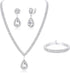 FIBO STEEL Clip on Wedding Jewelry for Bride Bridesmaid Clip Teardrop Pendant Earrings Crystal Rhinestone Tennis Necklace Bracelets Jewelry Set fo...