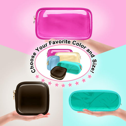 Small Clear Travel Makeup Organizer Bag for Purse, Preppy Makeup Bag Cute Cosmetic Zipper Pouch Purse, Transparent PVC & Nylon Waterproof Toiletry...