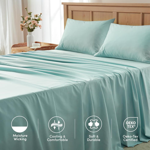 Comfort Spaces Coolmax Moisture Wicking Sheet Set Soft, Fade Resistant, All Elastic Deep Pocket Fits Up to 16" Mattress - Warm Weather Cooling She...