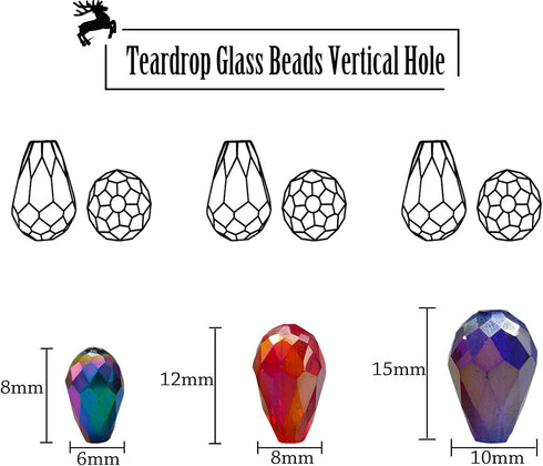 60PCS 8x12mm Crystal Glass Teardrop Beads, Vertical Hole Faceted Spacer Beads for DIY Jewelry Making...