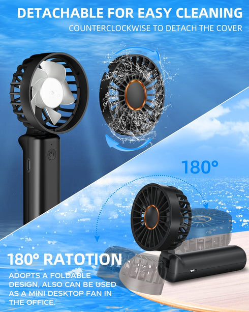 Portable Handheld Fan, Mini Desk Fan Foldable 2000mAh, 180° Ratotion, 3 Speeds, Ultra Quite, Up to 8H Long Use Time, Small Personal Cooling Fans M...