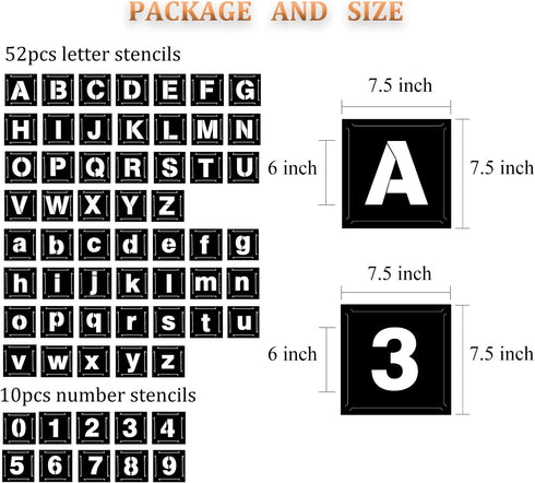 6 Inch Letter Stencils for Painting, 62 Pcs Reusable Plastic Letter Number Stencils, Interlocking Template Kit for Painting on Wood, Wall, Fabric,...