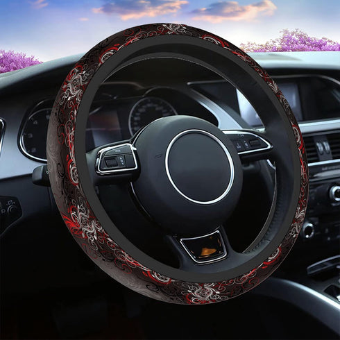 Swono Car Steering Wheel Covers Red Black Floral Beautiful Floral at The Border Creative Design Universal for Women Girls Soft Neoprene Anti-Slip ...