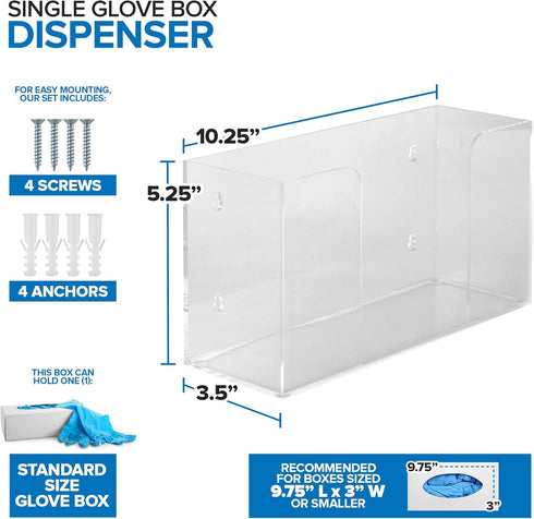 Stock Your Home Acrylic Single Gloves Dispenser, Tissue Box Shelf, Glove Holder Wall Mount, for Kitchen, Cleaning Closet, Lab, Exam, Office...