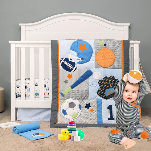 Brandream Sport Crib Sheets for Baby Boys Toddler Fitted Sheet Best Athlete No.1 Champ Baseball, American Football, Rugby, Basketball, Hockey, Soc...