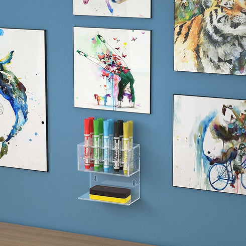 HIIMIEI Dry Erase Marker Holder for Whiteboard, Wall Mounted 2-Tier 10-Slot Clear Acrylic Marker Organizer Stand for School Office Home...