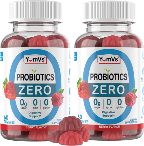 YUM-V'S - Zero Sugar Probiotic Gummies for Digestive Health - Sugar Free Probiotics for Women, Men & Kids - Gut Health Probiotic Gummies for Adult...