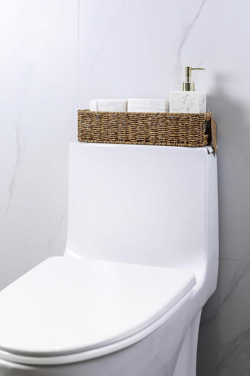 Small Wicker Baskets, Wicker Toilet Basket Tank Topper?Toilet Paper Basket for Back of Toilet Tank Top, 1-Pack...