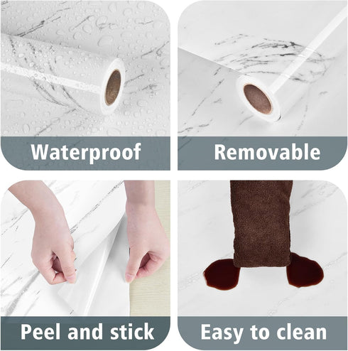 STCIKEEP Silver White Marble Contact Paper Peel and Stick Countertops Waterproof Marble Wallpaper Self Adhesive Marble Countertop Contact Paper fo...