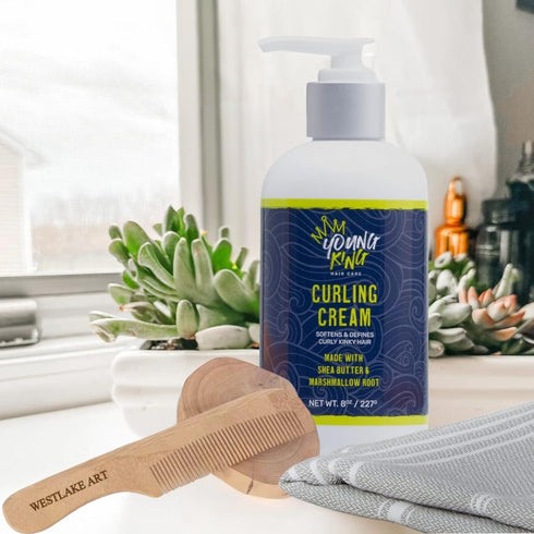 Kids Curly Curl Cream, 8 Oz, Bundled With Wooden Comb, Moisturizing & Detangling Styling And Curling Cream Wavy To Kinky Hair, Sulfates & Parabens...