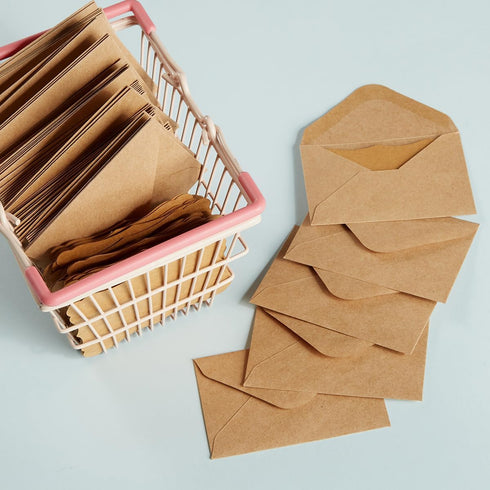 100 Pack Mini Envelopes with Colorful Blank Note Cards Small Self-Adhesive Envelopes Small Business Card Envelopes(4 x 2.7 Inches, Brown)...