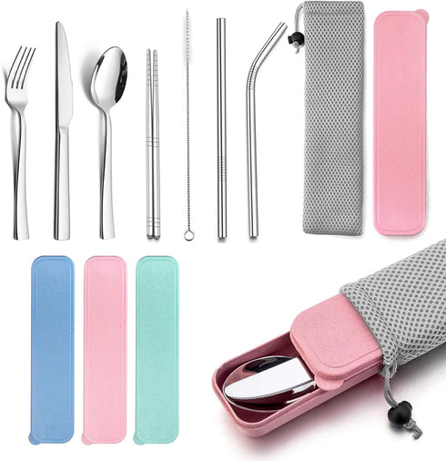 HaWare 9-Piece Portable Travel Silverware Utensils with Case, Stainless Steel Flatware Set for Camping Office School Lunch, Reusable Cutlery Inclu...