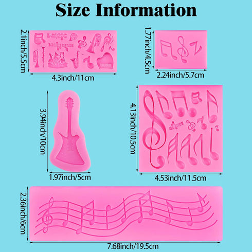 5 Pieces Music Note Fondant Mold Music Note Lace Mat Silicone Musical Candy Mold for Cake Decoration...