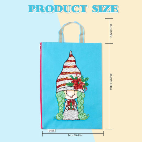 DIY 5D Diamond Painting Kits Handbag Work Bag Gnome Girl Reusable Shopping Storage Tote Bag with Handle Special Shaped Crystal Gems Art Cotton Can...