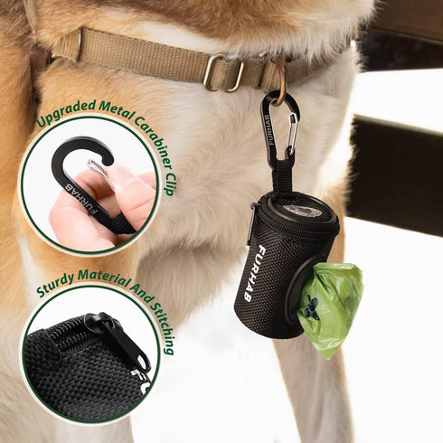 Dog Poop Bag Holder for Leash Doggie Waste Bag Dispenser Soft Fabric Puppy Potty Carrier Small Doggy Zipper Pouch with Carabiner Clip with 1 Roll ...