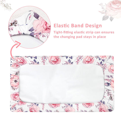 Changing Pad Cover, Baby Changing Table Cover, Diaper Changing Pad Sheet for Girls, Super Soft Breathable, Pink Floral...
