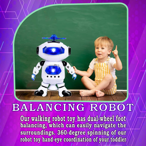 Toysery Walking Robot Toys for Kids - 360° Body Spinning Dancing Robot Toy with LED Lights Flashing and Music, Smart Interactive Electronic Kids R...