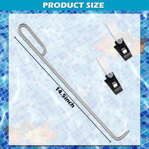2PCS Skimmer Basket Hook, Swimming Pool Skimmer Basket Handle, Long Stainless Steel Skimmer Lid Lifting Hook with Pool Test Strip Clip Inground Po...
