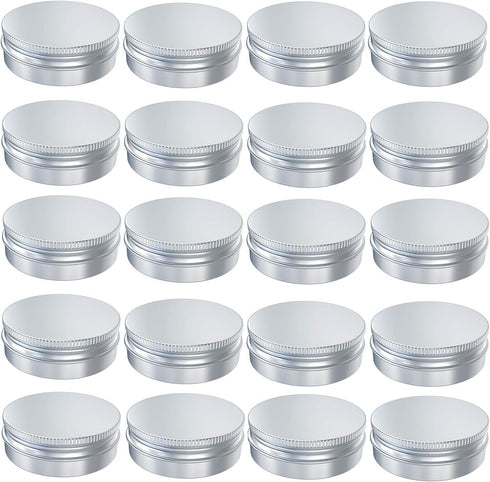 Goiio 20 Pcs 2 Ounce Aluminum Tin Jar, 60 ML Refillable Tin Container, with Screw Lid, for Storing Spices, Candies, Candles, Silver...