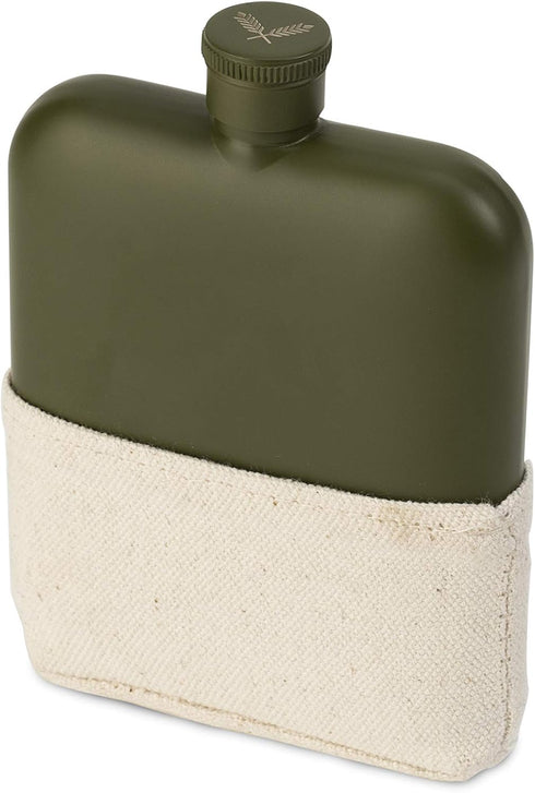 Foster & Rye Flask Whiskey Men-Stainless Steel Alcohol Matte Army Green with Canvas Wrap-6oz Set of 1, 6oz...