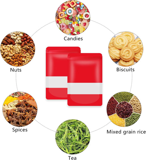 50 Pieces Smell Proof Red 6.3 * 9.4 In Resealable Matte Metallic Ziplock Bags, Stand Up Food Storage Bags with Window, Foil Pouch Sealable Bags fo...
