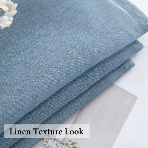 MIULEE Dusty Blue Linen Textured Sheer Curtains 84 Inches Long 2 Panels for Bedroom Living Room, Semi Transparent Farmhouse Light Blue Window Net ...