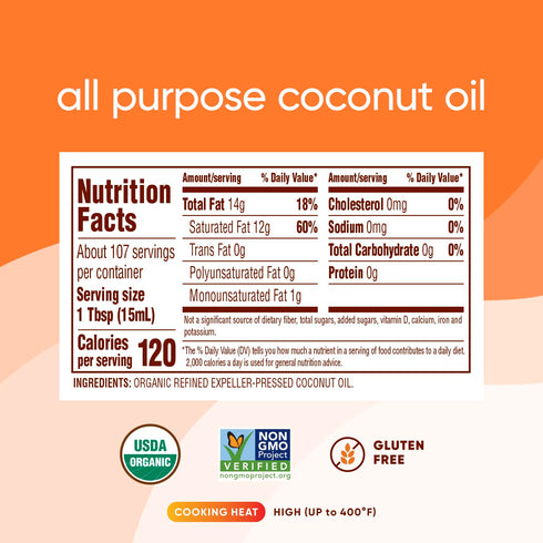 Nutiva Organic Steam-Refined Coconut Oil, 54 Fl Oz, USDA Organic, Non-GMO, Vegan, Keto, Paleo, Neutral Flavor and Aroma for Cooking & Natural Mois...