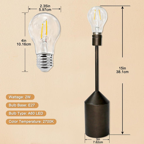 Cordless Table Lamp 5000mAh Battery LED Desk Lamp Minimalist Design Metal Table Night Light with Art LED Bulb, for Restaurant/Bedroom/Bars/Outdoor...