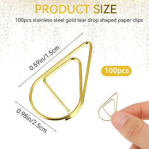 100Pcs Gold Cute Paper Clips Small Golden Paperclips Stainless Steel Drop-Shaped Paperclips Bookmark Clips Mini Binder Clips for Memo Paper Photo ...