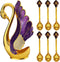 Swan Base Holder with 6pcs Coffee Dessert Dinner Spoon Set, Metal Coffee Spoon Organizer Teaspoon Fruit Dessert Flatware Sugar Ice Cream Spoons (P...