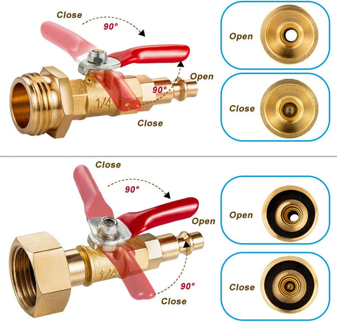 2PCS Brass RV Winterize Blowout Adapter, 1/4 Inch Male Quick Connecting Plug &3/4 inch Male GHT Thread &1/4 Inch Ball Valve with 2 Pcs Washers for...
