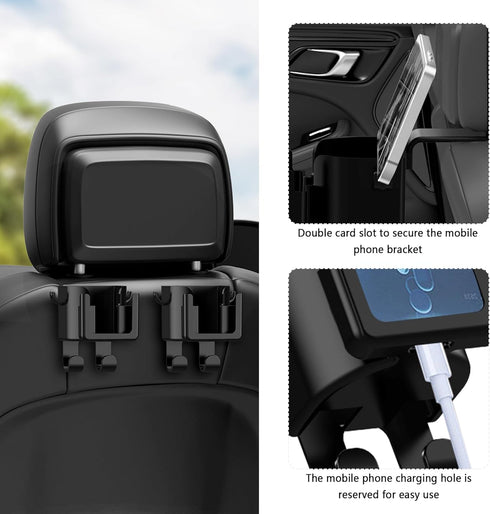 2PCS Multifunctional Car Cup Holder + Car Phone Holder + Car Purse Hook,Hanging Back Seat Car Organizer with Headrest Hooks,Universal Car Organize...