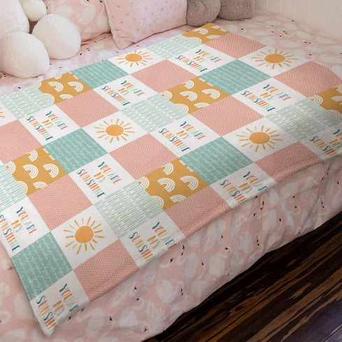 Boho Rainbow You Are My Sunshine Baby Blanket Girls Gift, Pink Sun Polka Dots Patchwork Flannel Fleece Nursery Bed Blankets, Soft Lightweight Newb...