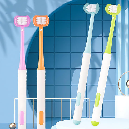 3 Sided Autism Toothbrush Three Bristles for Special Needs Adult Soft Bristles Soft and Gentle for Complete Tooth and Gum Care (PINK 1PCS)...